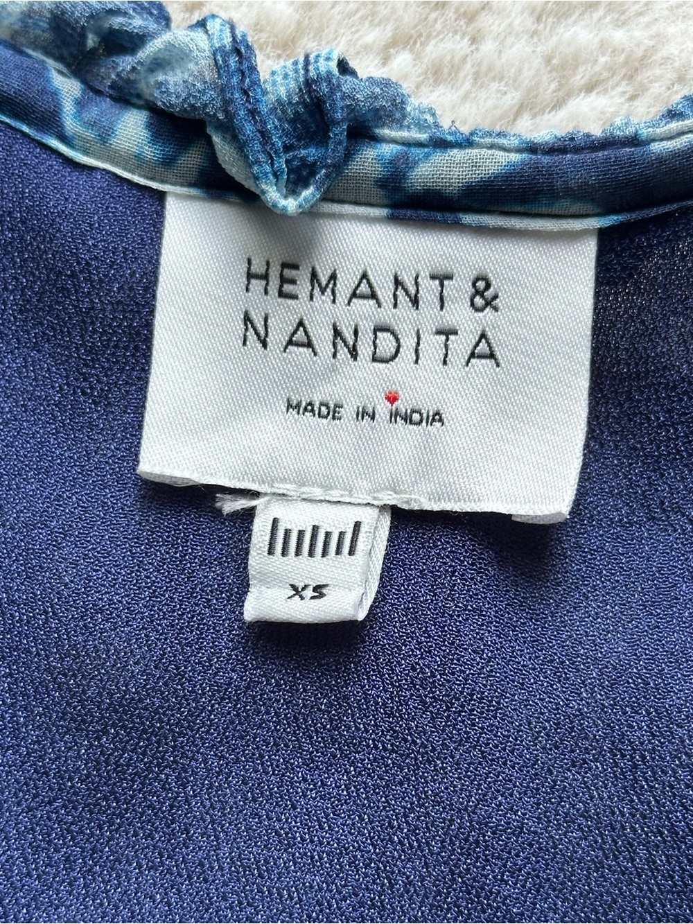Hemant & Nandita Boho Tassel Mini Dress Blue & White Pom Pom Size XS - Picture 6 of 12